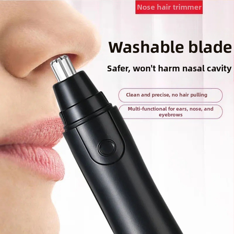 Електрически тример за носни косми и вежди - ABS корпус, батерийно захранване, премахваща се и миеща се режеща глава, без вградена батерия