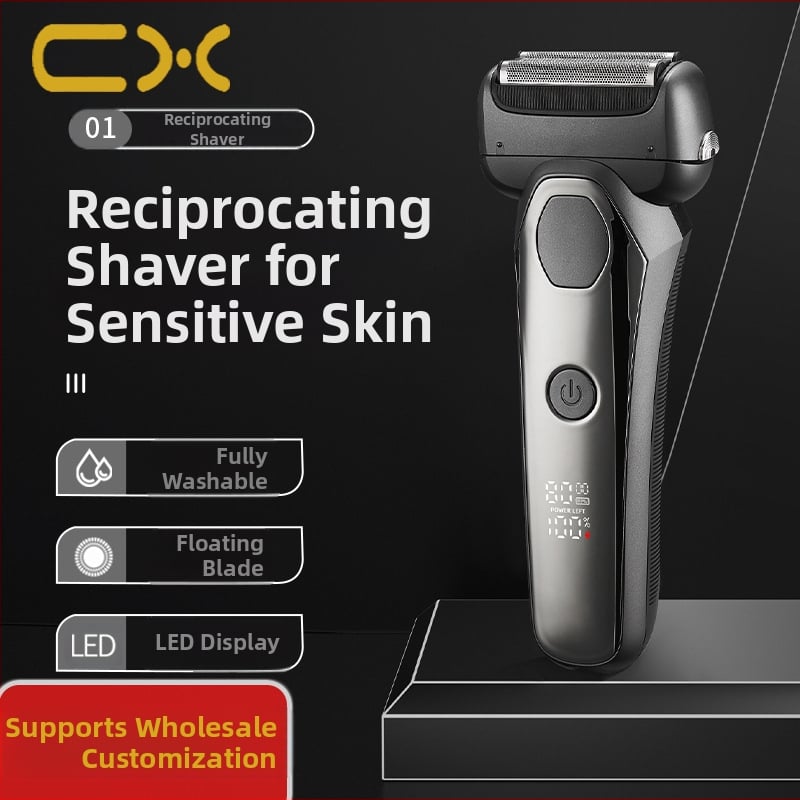 Ηλεκτρική ξυριστική μηχανή με κεφαλή 3 λεπίδων με κίνηση ανάστροφης, ενσωματωμένη μπαταρία 500–800 mAh, LED οθόνη, λειτουργία πλυσίματος ολόσωμα, αυτονομία πάνω από 60 λεπτά