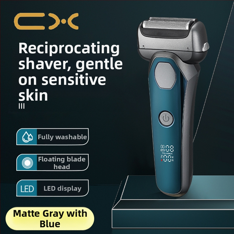 Ηλεκτρική ξυριστική μηχανή με κεφαλή 3 λεπίδων με κίνηση ανάστροφης, ενσωματωμένη μπαταρία 500–800 mAh, LED οθόνη, λειτουργία πλυσίματος ολόσωμα, αυτονομία πάνω από 60 λεπτά