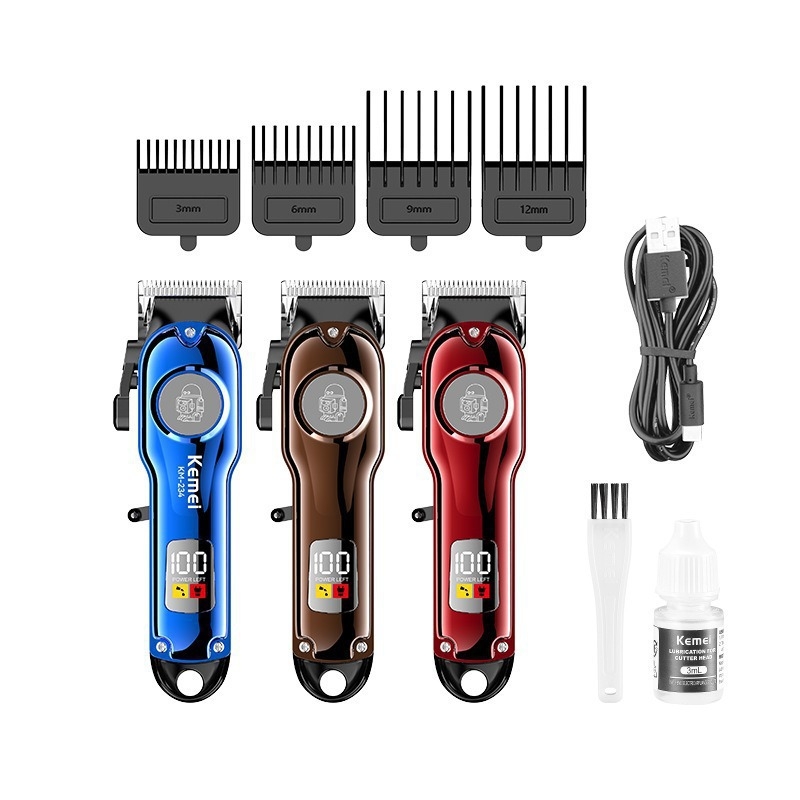 Kemei KM-234 įkraunamas plaukų kirpimo prietaisas, bešepetinis variklis, nerūdijanio plieno peiliai, atsparus vandeniui, žemas triukšmas
