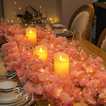 Vario vielos LED vynuogėlių širdele su vyšnios žiedo imitacija, saulės energija, IP65 atsparus vandeniui, kiemui ir kemperiams, 0,06W, ≤36V, USB/saulės energija, modelis QC-XH065