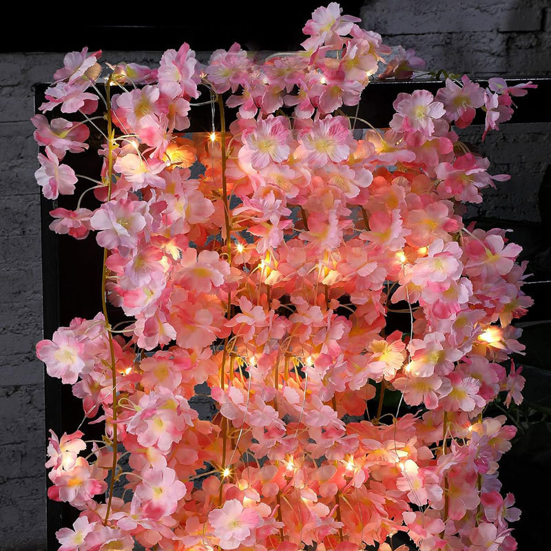 Vario vielos LED vynuogėlių širdele su vyšnios žiedo imitacija, saulės energija, IP65 atsparus vandeniui, kiemui ir kemperiams, 0,06W, ≤36V, USB/saulės energija, modelis QC-XH065