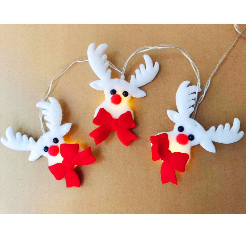 Jõulude LED-lanternid nööriga, pūkise lumepois ja elge motiividega, ragdoll Jõuluvana, karikatuurne stiil, akupakk, käsitsi lüliti