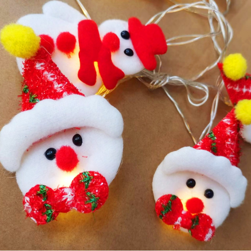 Jõulude LED-lanternid nööriga, pūkise lumepois ja elge motiividega, ragdoll Jõuluvana, karikatuurne stiil, akupakk, käsitsi lüliti