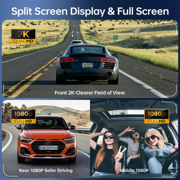 Dash kamera ar 3 objektīviem, 2160P priekšējais un aizmugurējais, GPS navigācija, nakts redzamība (170° skatījuma leņķis)