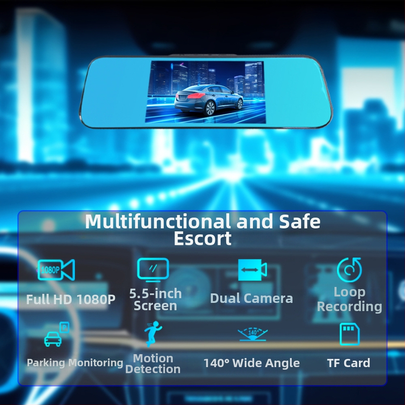 Автомобилна камера с двойен запис: предна и задна, 1080p, мониторинг на паркиране, нощно виждане, цикличен запис