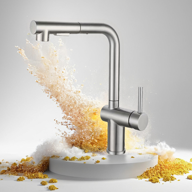 Ištraukiamas virtuvės čiaupas, 304 nerūdijančio plieno, 4 kryptų funkcija, keramikinis vožtuvas, 10 mm įėjimas/išėjimas