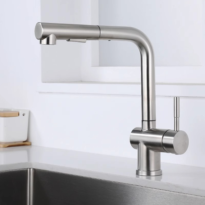 Ištraukiamas virtuvės čiaupas, 304 nerūdijančio plieno, 4 kryptų funkcija, keramikinis vožtuvas, 10 mm įėjimas/išėjimas