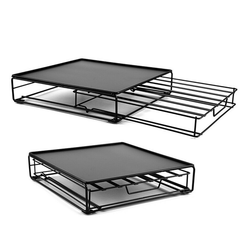 Japonijos stiliaus kavos kapsulių laikiklis, 40 skyrių, geležinės vielos konstrukcija, šiuolaikiškas minimalistinis metalinis dėklas su stalčiumi