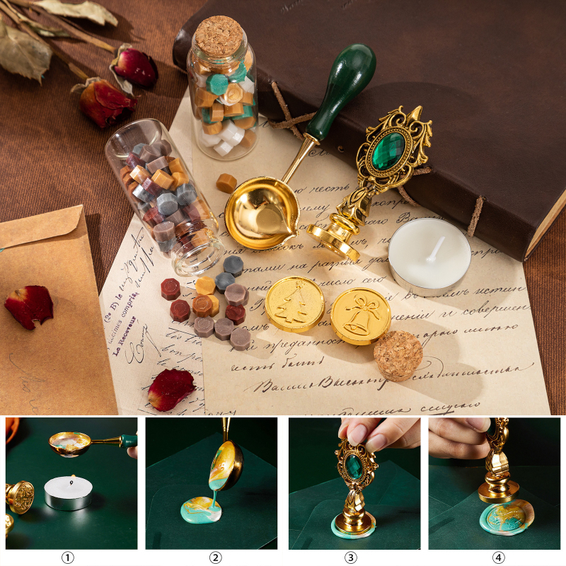 Set voskovih pečata s rukohvatom od dragog kamena u europskom stilu, kutija za pisma i razglednice, žigovi neobičnih oblika