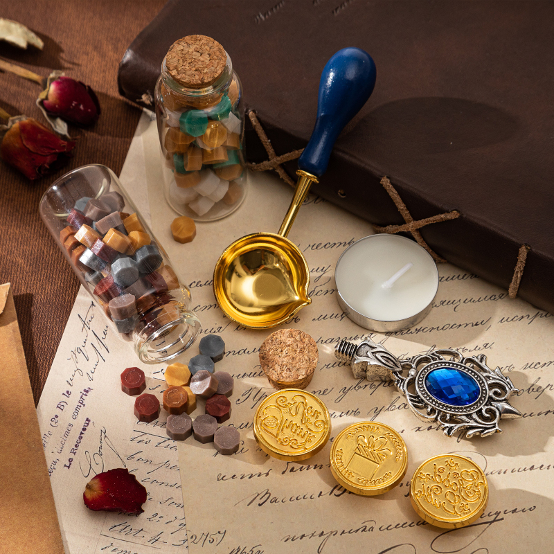 Set voskovih pečata s rukohvatom od dragog kamena u europskom stilu, kutija za pisma i razglednice, žigovi neobičnih oblika