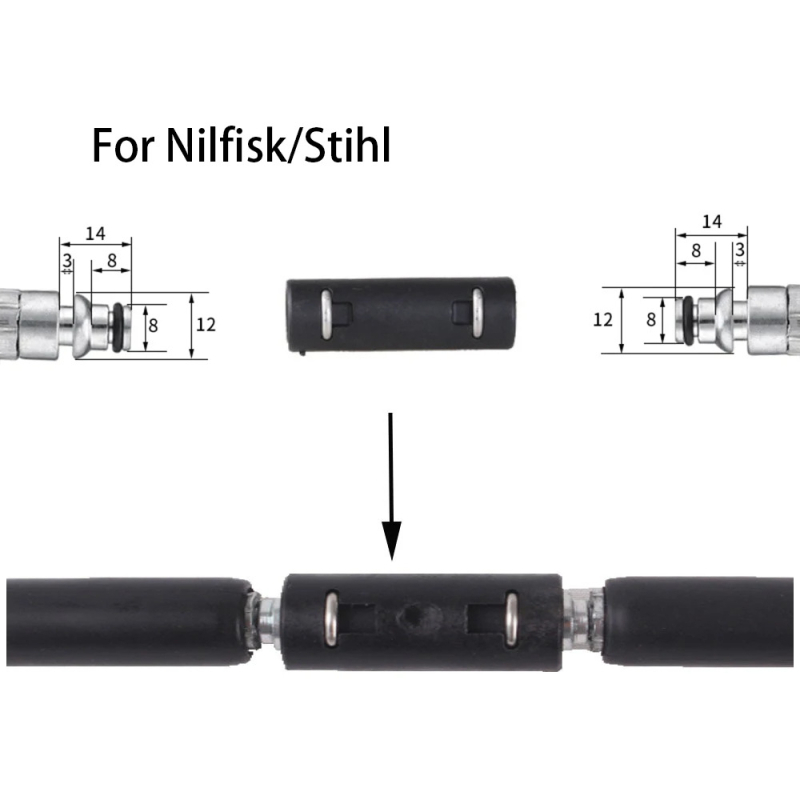 Pagarinājuma savienotājs augsta spiediena šķiedru šļūtenei, Karcher K2–K7, sprādziendrošs, materiāls: inženierplastmasa, 60 g