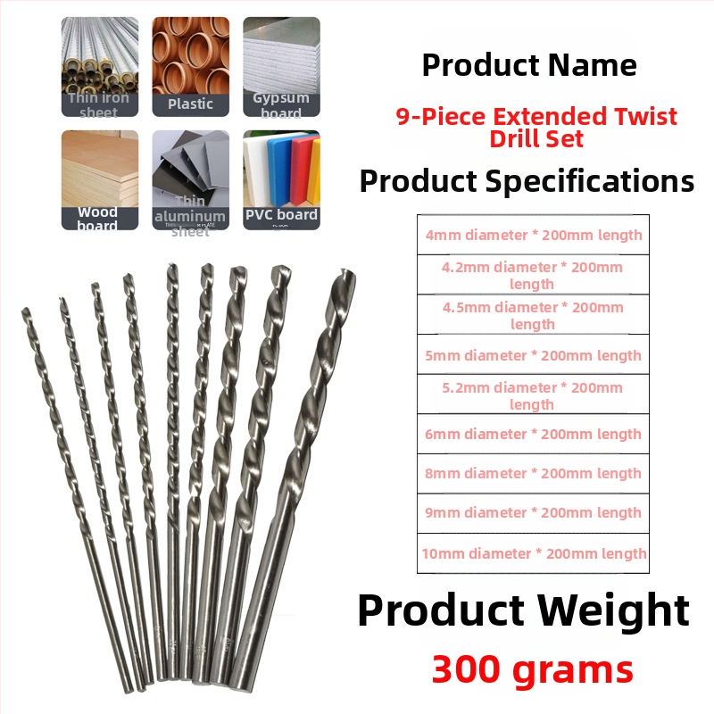 Longxing Ruiyu Faipari hosszított spirálfúrókészlet, gyorsacélból, egyenes nyél