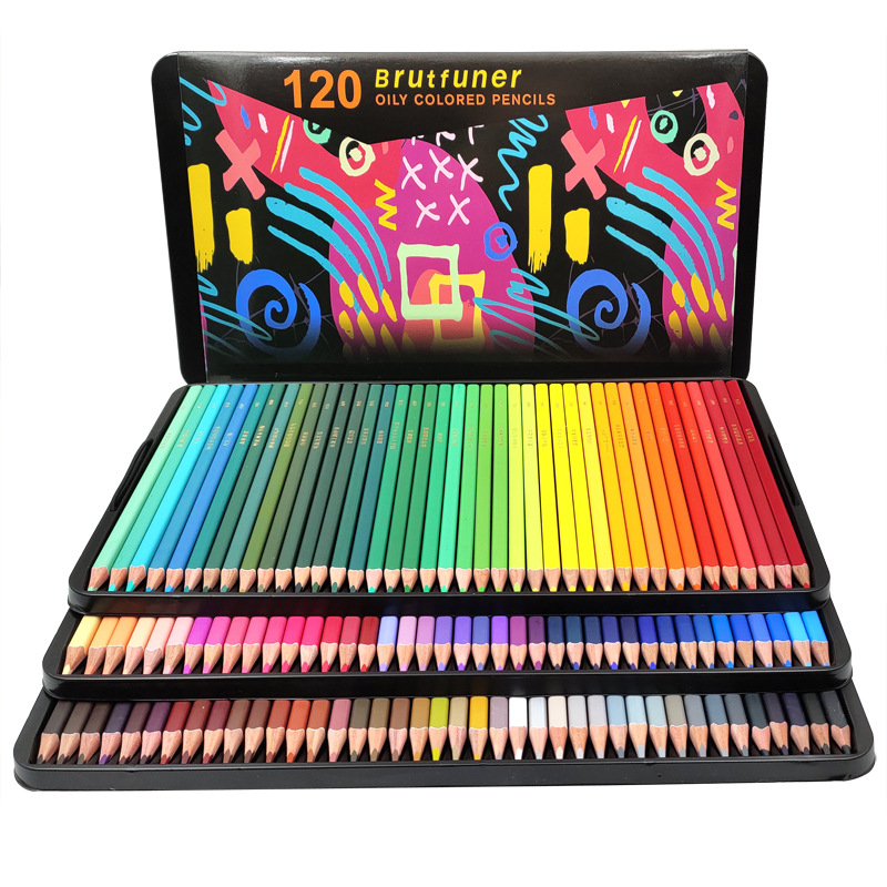 Piašymo pieštukų komplektas su mediniu korpusu, kvadratinio dizaino, pakuojamas į geležinę dėžę