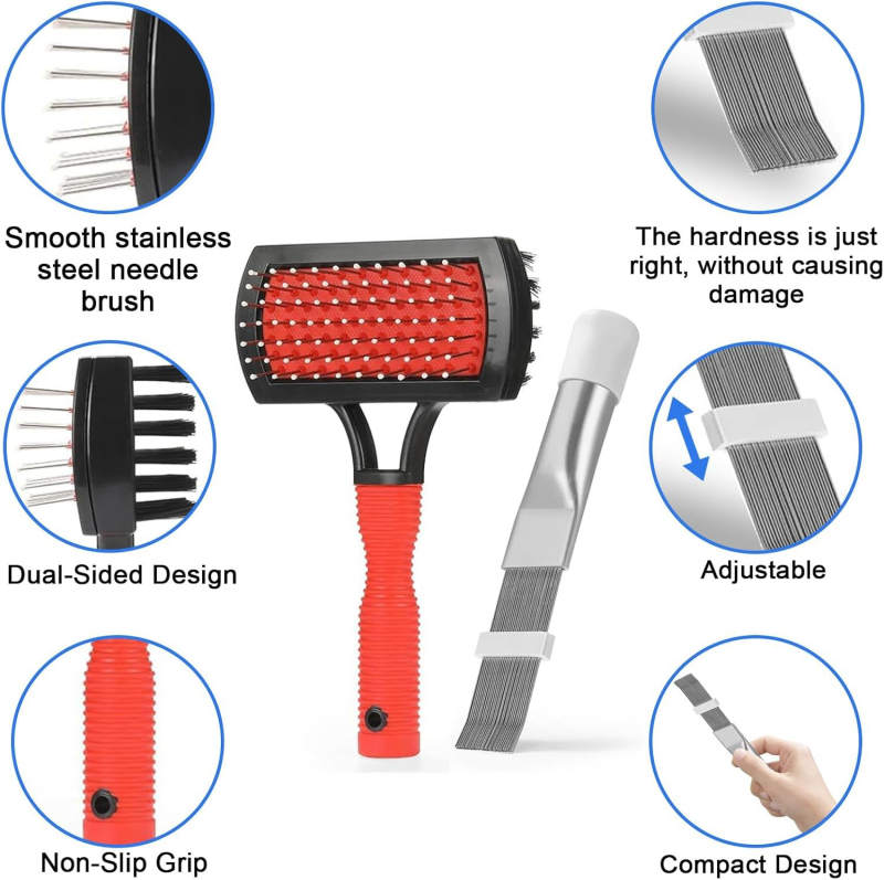 Комплект двуглавни почистващи четки за въздушния изход на климатик с меки пластмасови четки за почистване на кондензаторните ламели