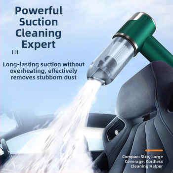 Bevielė belaidė rankinė dulkių siurblys automobiliui ir namams, ciklono antgalis, siurbimas 2100–3000 Pa, galia 75W, veikimo laikas 0–1 h, įmontuota baterija 1600–2000 mAh