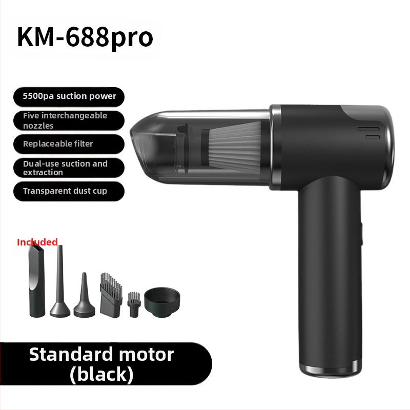 Bevielė belaidė rankinė dulkių siurblys automobiliui ir namams, ciklono antgalis, siurbimas 2100–3000 Pa, galia 75W, veikimo laikas 0–1 h, įmontuota baterija 1600–2000 mAh