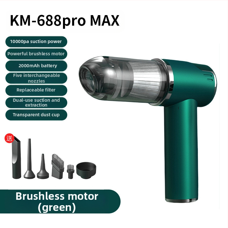 Bevielė belaidė rankinė dulkių siurblys automobiliui ir namams, ciklono antgalis, siurbimas 2100–3000 Pa, galia 75W, veikimo laikas 0–1 h, įmontuota baterija 1600–2000 mAh