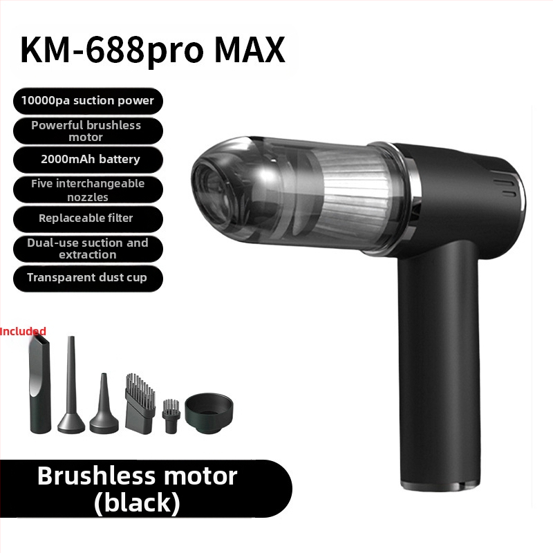 Bevielė belaidė rankinė dulkių siurblys automobiliui ir namams, ciklono antgalis, siurbimas 2100–3000 Pa, galia 75W, veikimo laikas 0–1 h, įmontuota baterija 1600–2000 mAh