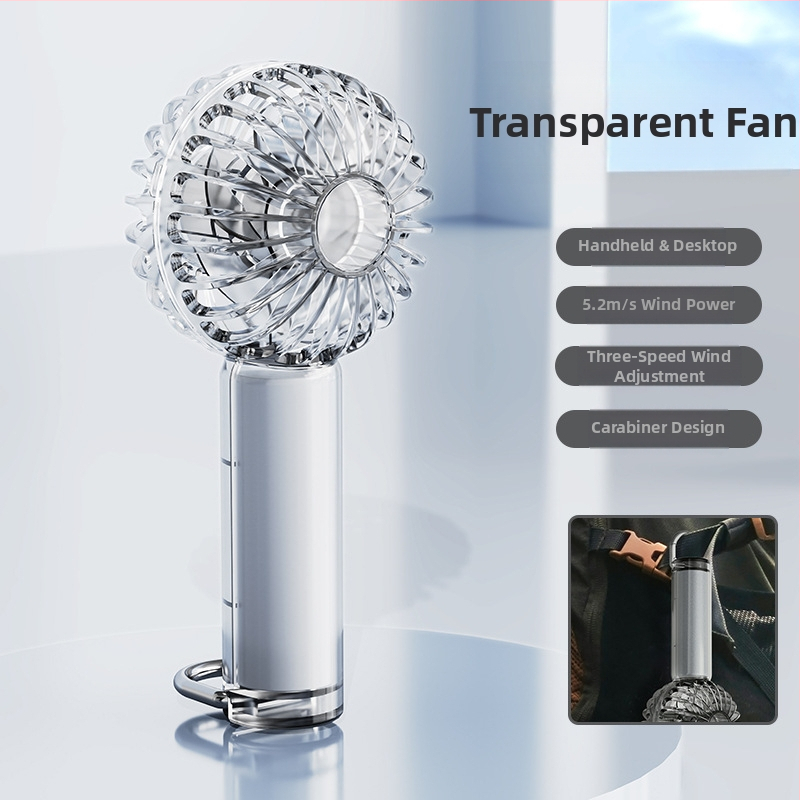 Rankinis USB įkraunamas lauko mini ventiliatorius su 1200–2000mAh baterija, bešepetėlinis variklis, 3 greičiai, aplinkos apšvietimas