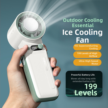 Χειροκίνητος ανεμιστήρας με ψύξη ημιαγωγών, αέρας σε 199 ταχύτητες, κινητήρας brushless, ενσωματωμένη μπαταρία 6000 mAh, φόρτιση USB