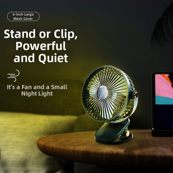 Klipinamas stalinis ventiliatorius su USB įkrovimu, brushless motoras, 5 greičiai, žemas triukšmas, įmontuota 1200–2000 mAh baterija