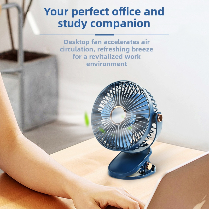 Настолен клип-фен USB презареждаем, безчетков мотор, 5 скорости, нисък шум до 36 дБ, вградена батерия 1200–2000 мАч