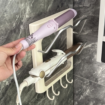 Επιτοίχιο ράφι αποθήκευσης για μπούκλες μαλλιών, 2 επίπεδα, κράμα αλουμινίου, χωρίς διάτρηση, αντι-καψίματος