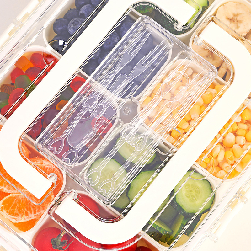 Kockasta prozirna kuhinjska kutija za pohranu s poklopcem — zatvorena kutija za svježu hranu s podijeljenim odjeljcima, PP+PET