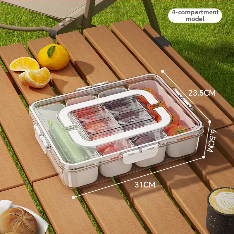 Kockasta prozirna kuhinjska kutija za pohranu s poklopcem — zatvorena kutija za svježu hranu s podijeljenim odjeljcima, PP+PET