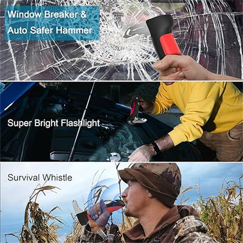 Σφυρί ασφάλειας αυτοκινήτου με εργαλείο διάτρησης παραθύρων, αλουμίνιο + χάλυβας άνθρακα + ABS, 220 g, έκτακτο εργαλείο με βραχίονα πόρτας