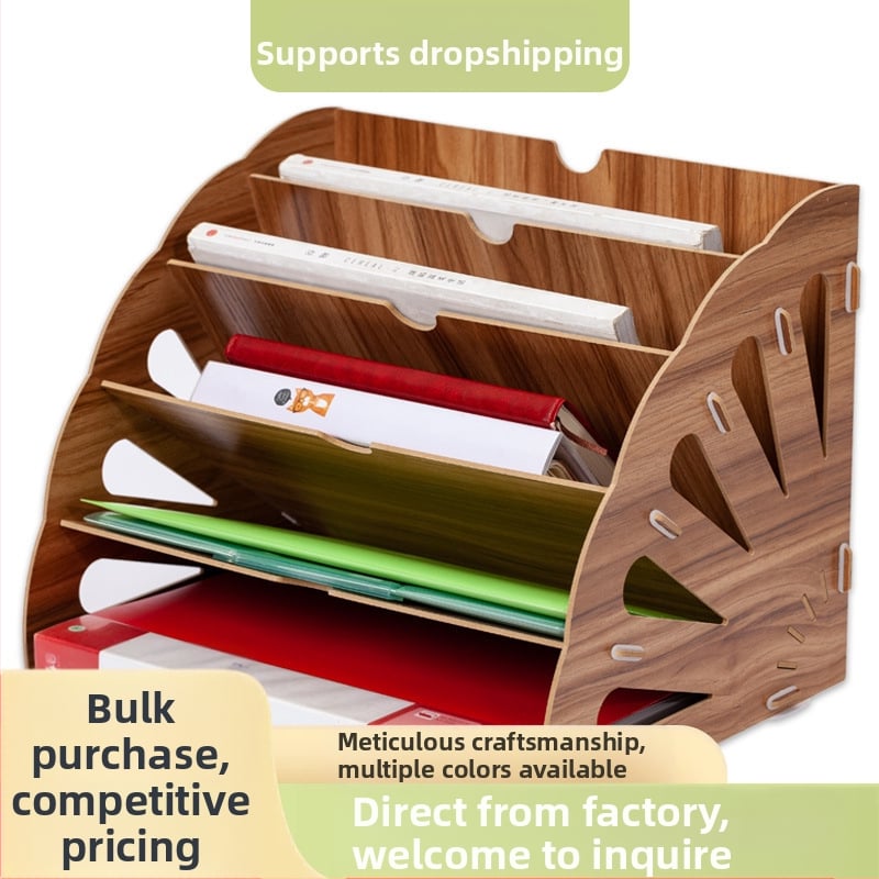 Стойка за документи с куха секторна форма, 5-етажна, настолно съхранение от плътностна дъска, с печатано лого