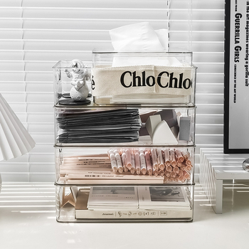 Κουτί αποθήκευσης γραφείου, διαφανές πλαστικό, 3L χωρητικότητα, πολλαπλών επιπέδων, προστασία από σκόνη, για καλλυντικά και μικρά αντικείμενα