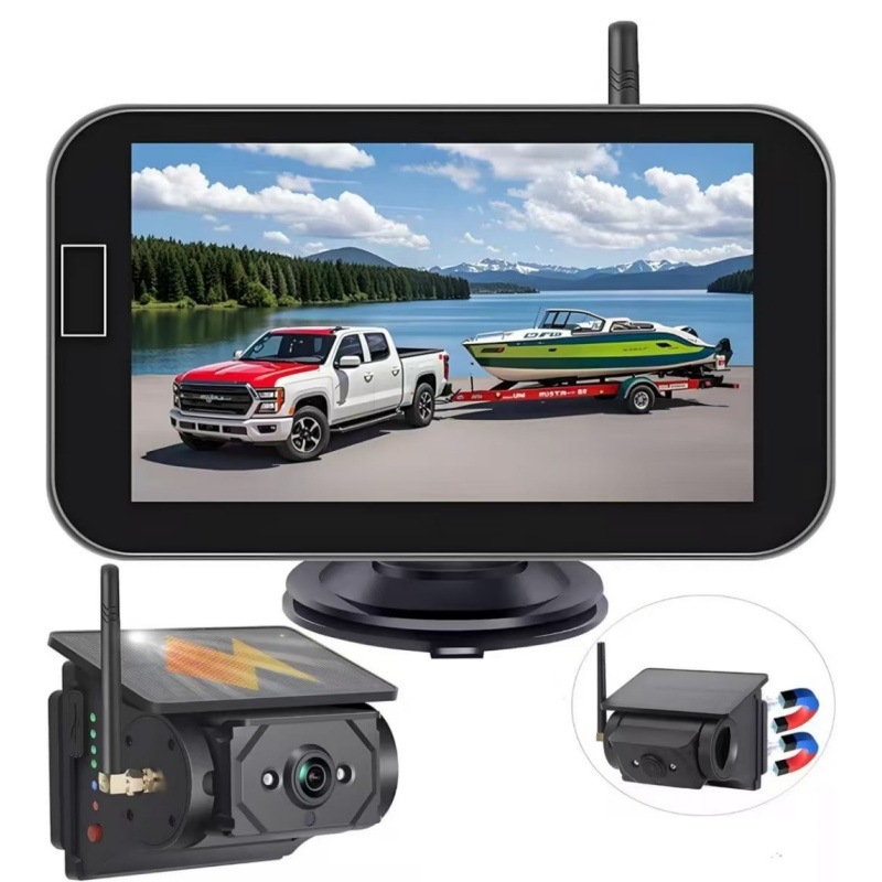 7-ίντσες ηλιακά τροφοδοτούμενη οθόνη αυτοκινήτου με ασύρματη στήριξη — AHD1080P, 24V, 50W, 30fps infrared νυχτερινή όραση κάμερας οπισθοπορείας για φορτηγά