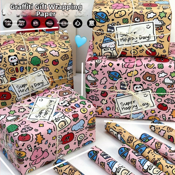 Zheng cheng Graffiti опаковъчна хартия комплект — подаръчна опаковка, 6 листа с двустранна лента; 4 листа с двустранна лента