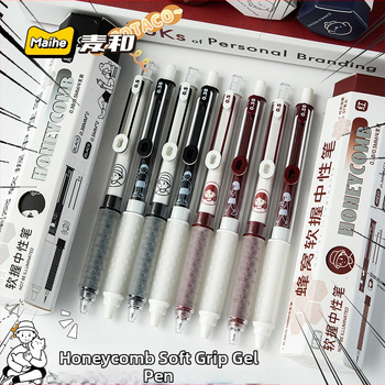 Gelio rašiklis Wheat and TACOTACO su avilių plokštelių tekstūra ir minkštu laikymu, 4 vnt. rinkinys sešiakampėje dėžutėje