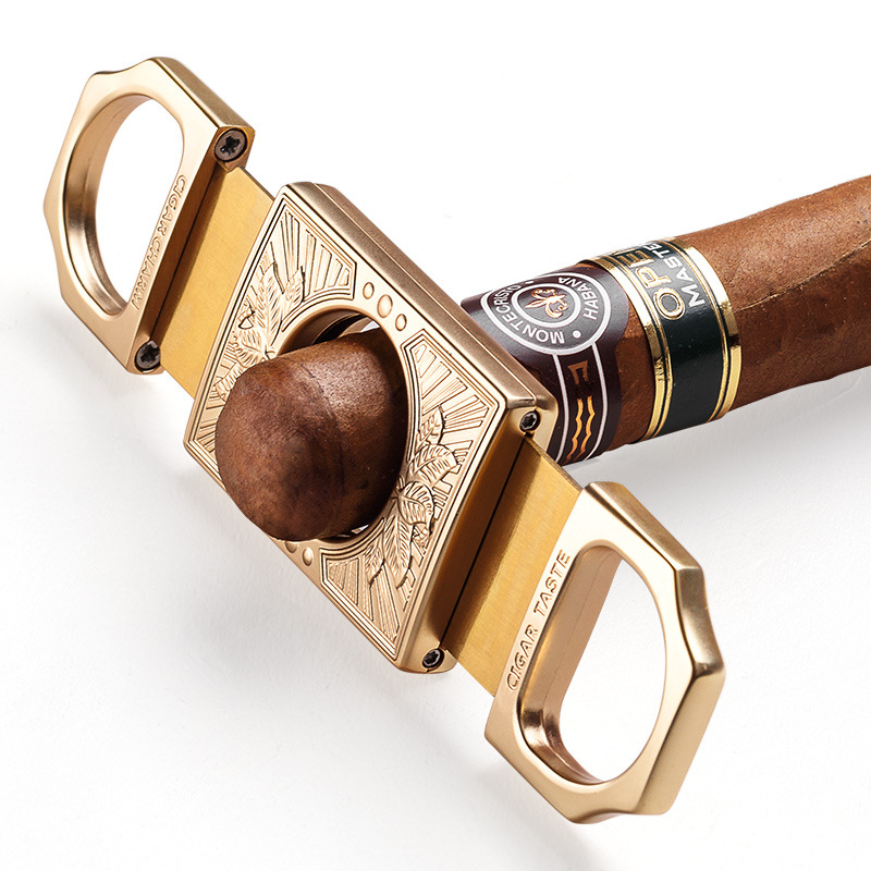 Cigāru šķēres Cigarloong, nerūsējošs tērauds, ass griešanas mala, smalki gravētas, dāvanu kastē