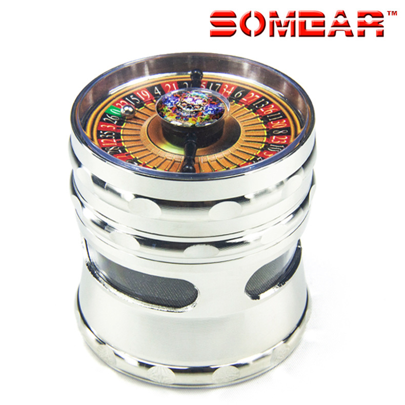 Cinka sakausējuma rokas tabakas smalcinātājs ar logu, četrslāņu dizains, pielāgošanas iespēja apstrādei