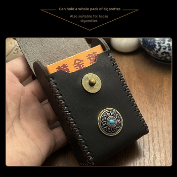 MR.K Κουτί τσιγάρων από δέρμα πρώτης στρώσης – φυτικά κατεργασμένο δέρμα, 20 τσιγάρα, Νέος κινεζικός στυλ, Πολυλειτουργικό με μπρελόκ, Αποθήκευση, Power bank, Φωτισμός