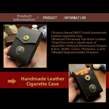 MR.K Κουτί τσιγάρων από δέρμα πρώτης στρώσης – φυτικά κατεργασμένο δέρμα, 20 τσιγάρα, Νέος κινεζικός στυλ, Πολυλειτουργικό με μπρελόκ, Αποθήκευση, Power bank, Φωτισμός