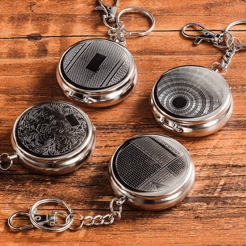 Mini hordozható hamutál fedéllel – rozsdamentes acél, kulcstartó, tárolás, logó nyomtatás