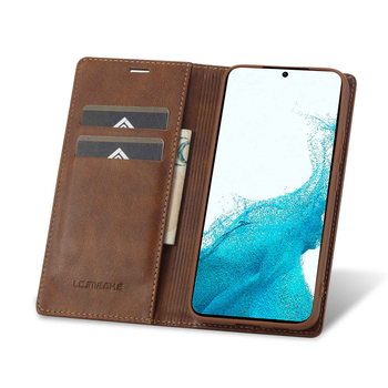 Husa Samsung flip cu slot pentru card și suport, material PU+TPU, închidere magnetică, protecție împotriva căderilor