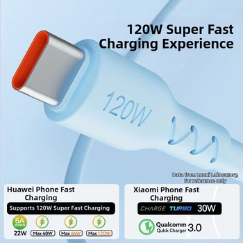 Type-C кабел за бързо зареждане и пренос на данни, 120W изход, TPE материал, единичен конектор