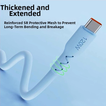 Type-C кабел за бързо зареждане и пренос на данни, 120W изход, TPE материал, единичен конектор