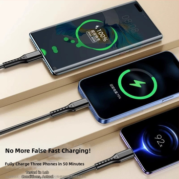 3-в-1 заряден кабел с три конектора, бързо зареждане, дължина 1–2 м, плетен кабел, Lightning, Micro USB и Type-C за автомобил