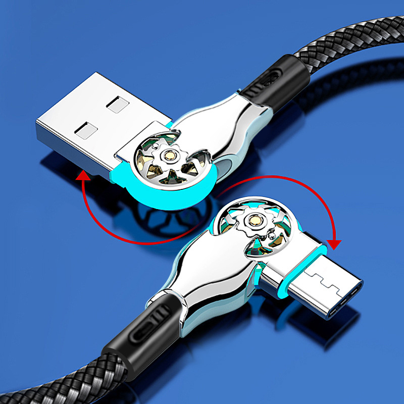 Prošireni USB-C kabel s LED-om, rotirajućim konektorom i višenamjenskim sučeljima (Lightning, Micro USB, USB-C) za Apple i Android u automobilu