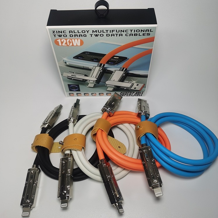 Cablu USB 4 în 1 pentru încărcare și transfer de date: Type-C, Lightning, Micro-USB, încărcare rapidă până la 120W