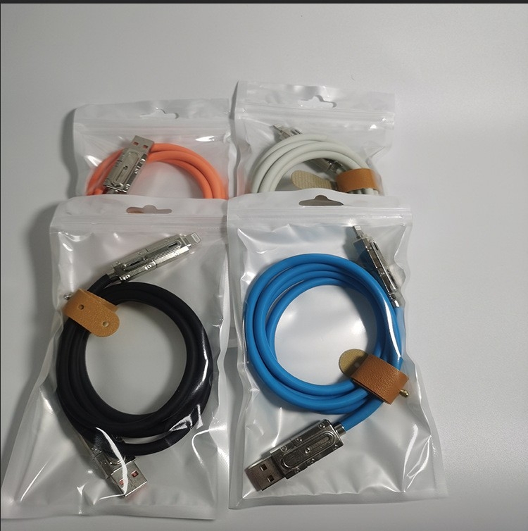 Cablu USB 4 în 1 pentru încărcare și transfer de date: Type-C, Lightning, Micro-USB, încărcare rapidă până la 120W