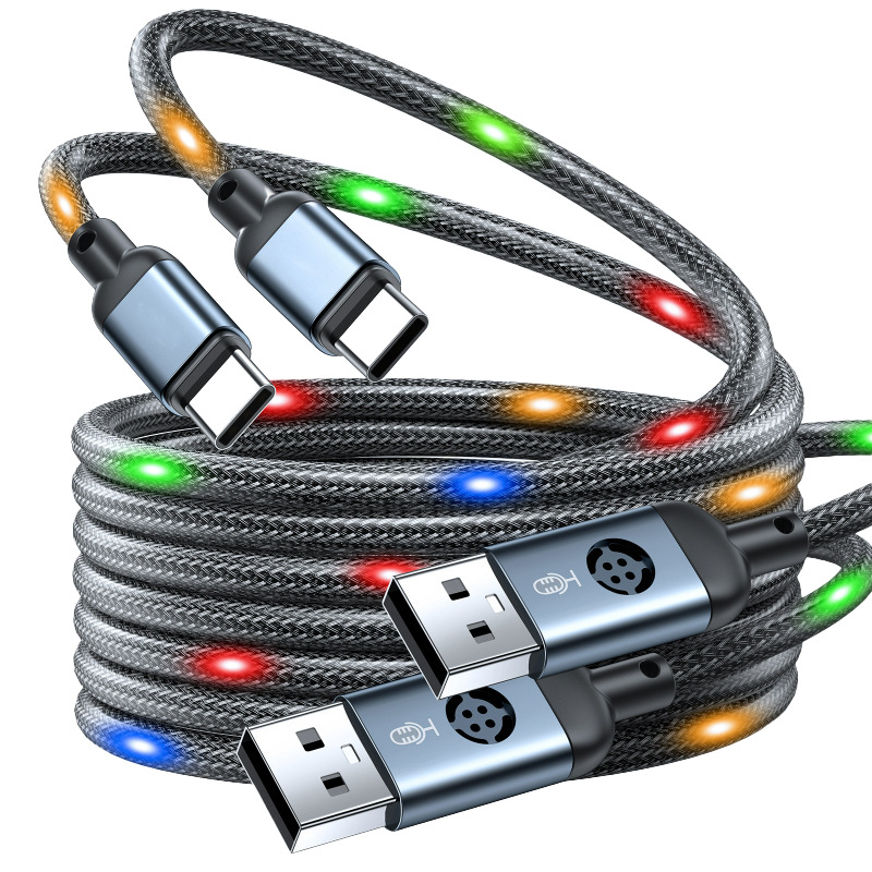 Kabel za brzo punjenje s jednim USB-C i Lightning konektorom, osvijetljen senzor glasovnog aktiviranja, pleteni kabel, maksimalni izlaz 480
