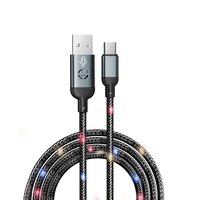 Kabel za brzo punjenje s jednim USB-C i Lightning konektorom, osvijetljen senzor glasovnog aktiviranja, pleteni kabel, maksimalni izlaz 480